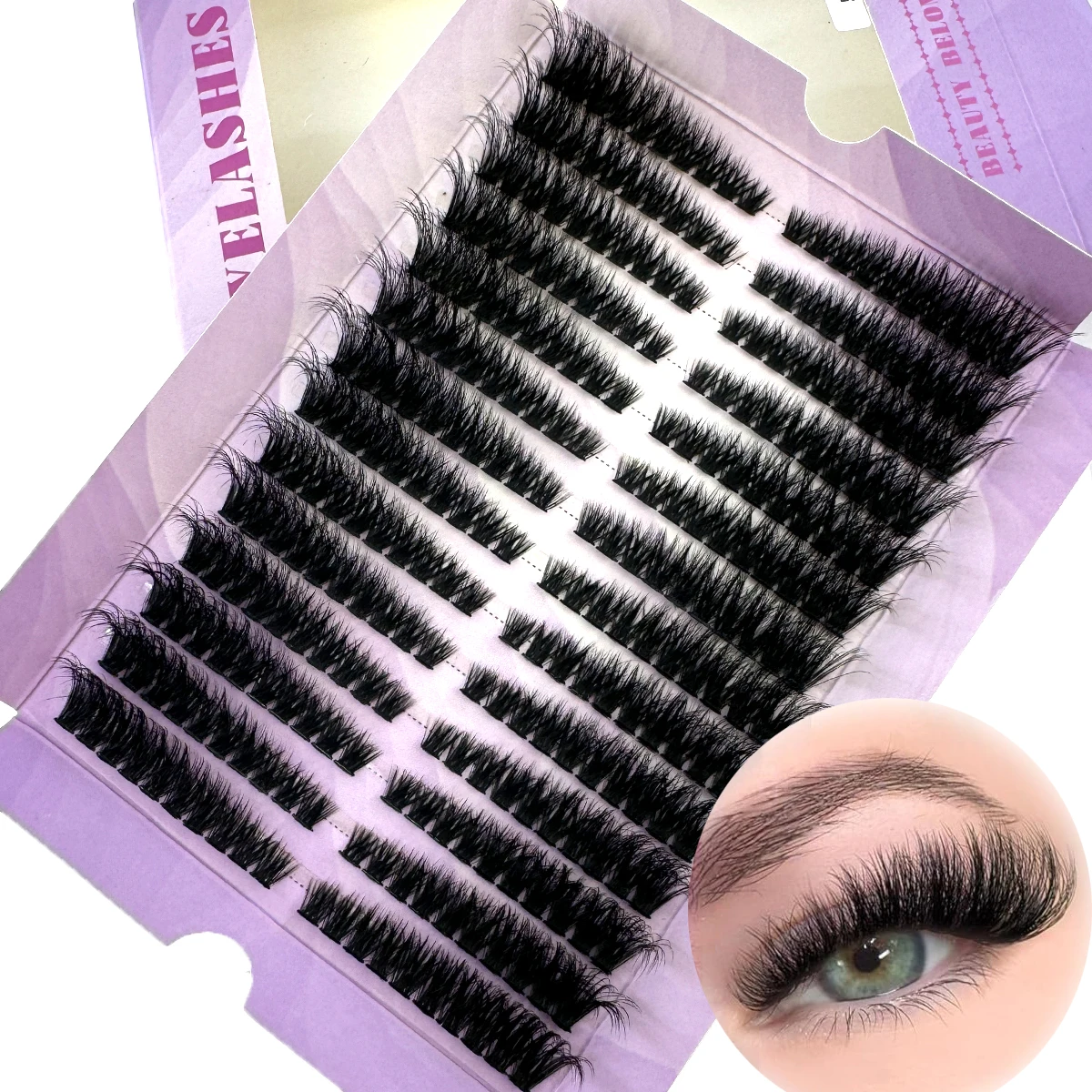 14Rows Fluffy Lash Clusters Thick Volume Eyelash Clusters Extensions 50D/80D Left/Right Individual Lashes Cat Eye Lash Extension