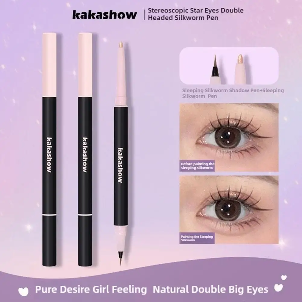 Double Headed Silkworm Pen Contour Eye Shadow Waterproof Silkworm Makeup Pearl Eye Cosmetics Brighten White T7B4