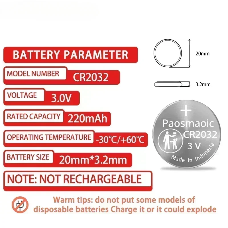 20pcs CR 2032 coin cell cr2032 3v Lithium battery 220mah For Watch Toy Calculator Car Key Remote Control 5004LC DL2032 ECR2032