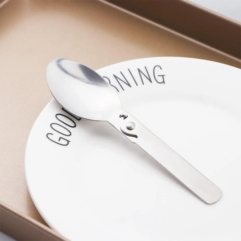 Creative Outdoor Travel Tableware Folding Spoon 304 Stainless Steel Silver Coffee Spoon Titanium Soup Spoon
