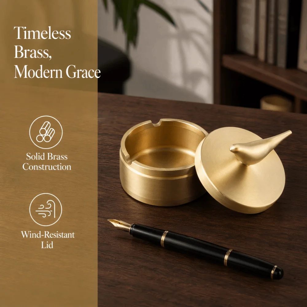 Ashtrays With Lid Brass Ashtray Gold Construction Classic Decorative Ashtray Brass Vintage Car Ashtray Outdoor Use