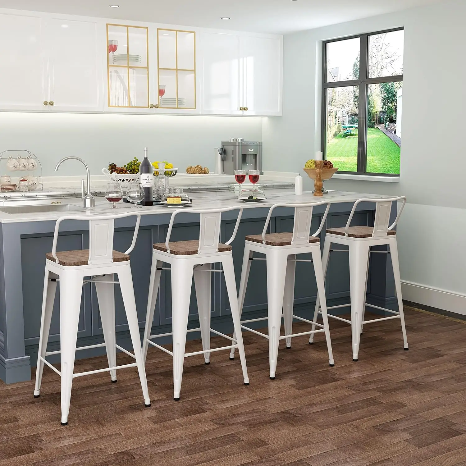 

Набор из 4 металлических барных стульев с высокой спинкой, промышленные барные стулья для барной стойки, стулья для использования внутри помещений, на заказ