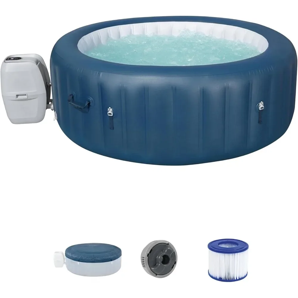 

4 To 6 Person Inflatable Hot Tub with 140 AirJets, EnergySense Energy Saving Cover, Round Portable Outdoor Spa, Outdoor Hot Tub