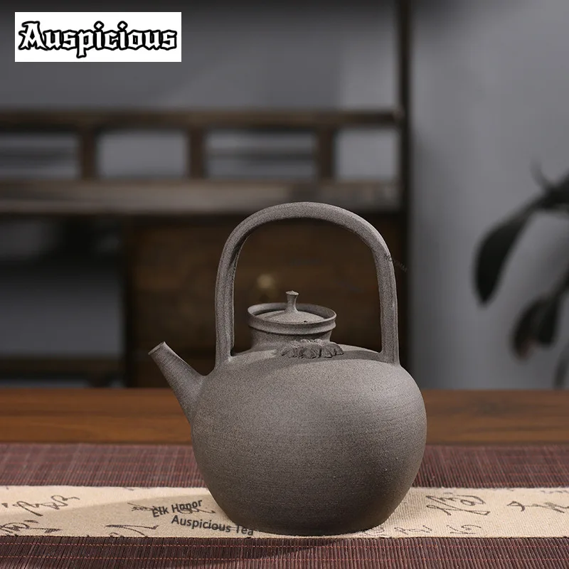 ZAEYORIA 650ml Chaozhou Gongfu Teapot Black Gold Pottery Sunflower Lifting Beam Pot Jumping Lid Tea Making Boiling Water Kettle