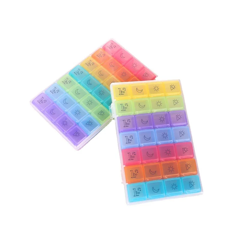 1PCS 4 Row 28 Squares Pillbox Storage Box for Pills Portable Weekly 7 Days Medication Case Pill Container Organizer Plastic Box