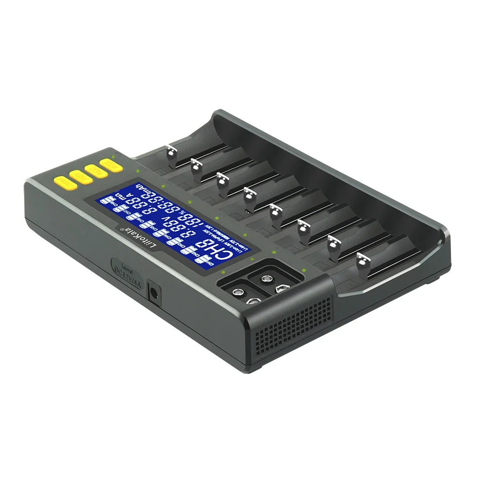 LiitoKala Lii-S8 carga multifunción de batería para Li-Ion 3,7 V NiMH 1,2 V Li-FePO4 3,2 V IMR 3,8 V 18650 26650 21700 26700 AA AAA