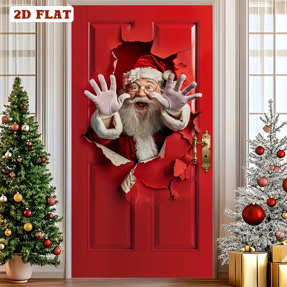 1 قطعة 2D شقة عيد الميلاد سانتا كلوز موضوع غطاء الباب ، الخلفيات والافتيات احتفالية ، سانتا كلوز متعة تصميم ، البوليستر العلم راية #1