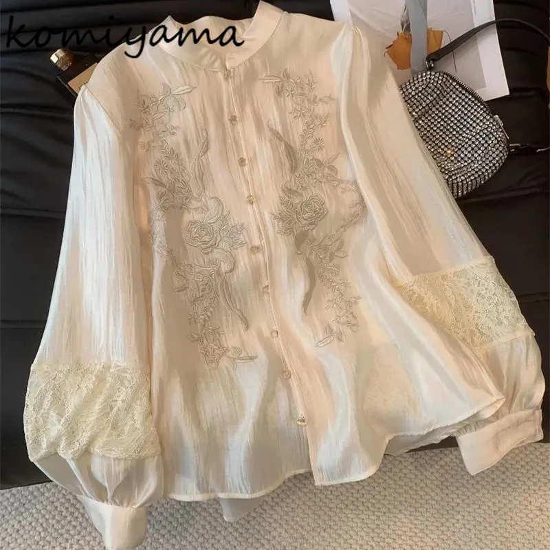 

Embroidery Satin Woman 2025 Shirts & Blouses Long Sleeve Blusas Mujer Elegant Clothing Loose Ropa Autumn New Arrival Camisas