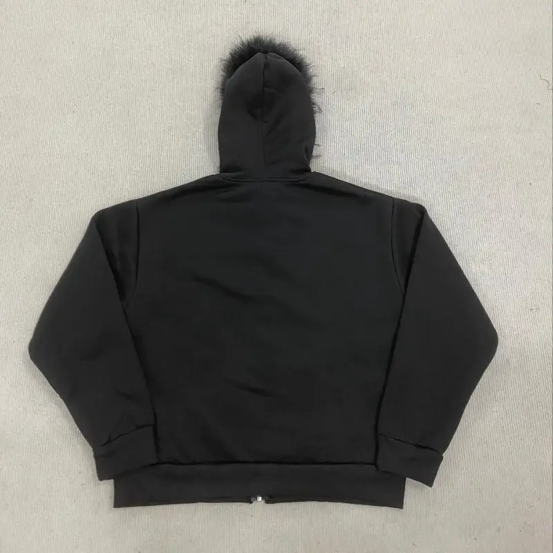 2025 شتاء جديد الصوف طوق هوديي فضفاض دافئ الأمريكية الرجعية العين المطبوعة الرجال والنساء جاكيت زيبرا