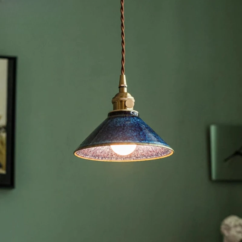 

Chinese Style Retro Ceramics Pendant Light Loft Restaurant Kitchen Coffee Shop Bar Bedside Study Medieval Art Decor Hanging Lamp