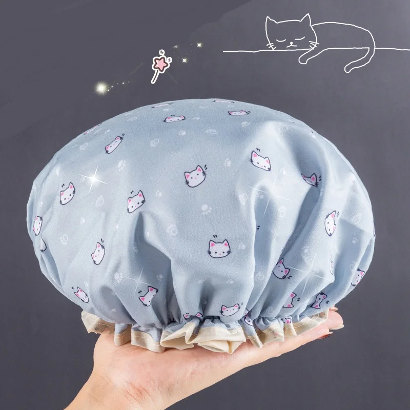 

Cartoon Design Cap Reusable Bath Cap Breathable Material Comfortable Fit Household Chores Lightweight Fabric Moisture Protection