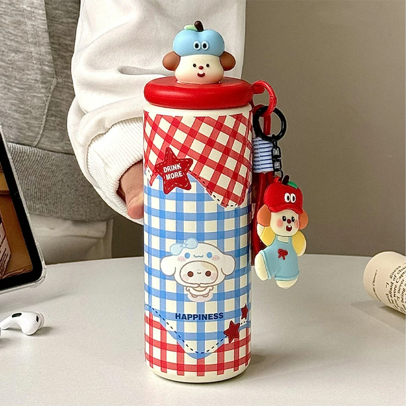 450 مللي سينامورول سانريوس أنيمي ترمس من الفولاذ المقاوم للصدأ كوب Kawaii مستقل مستودع الشاي كوب مفرغ الكرتون كوب بقشة هدية