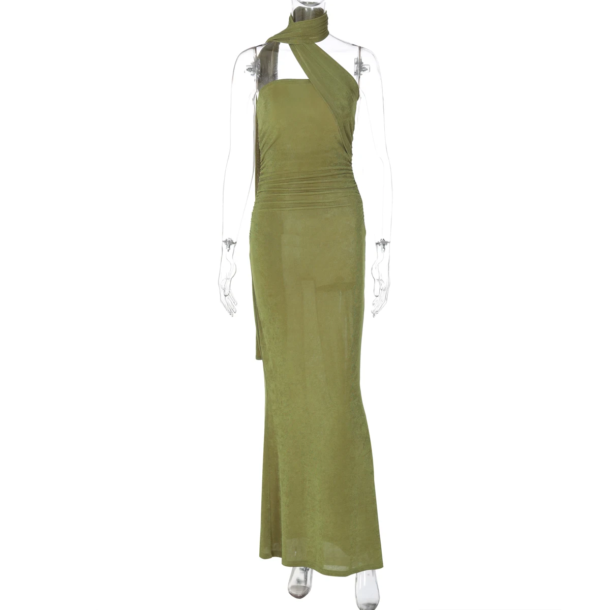 Hugcitar Elegant Solid Halter Sleeveless Backless Ruched Sexy Bodycon Maxi Dress Summer Women Y2K Outfit Evening Party Festival