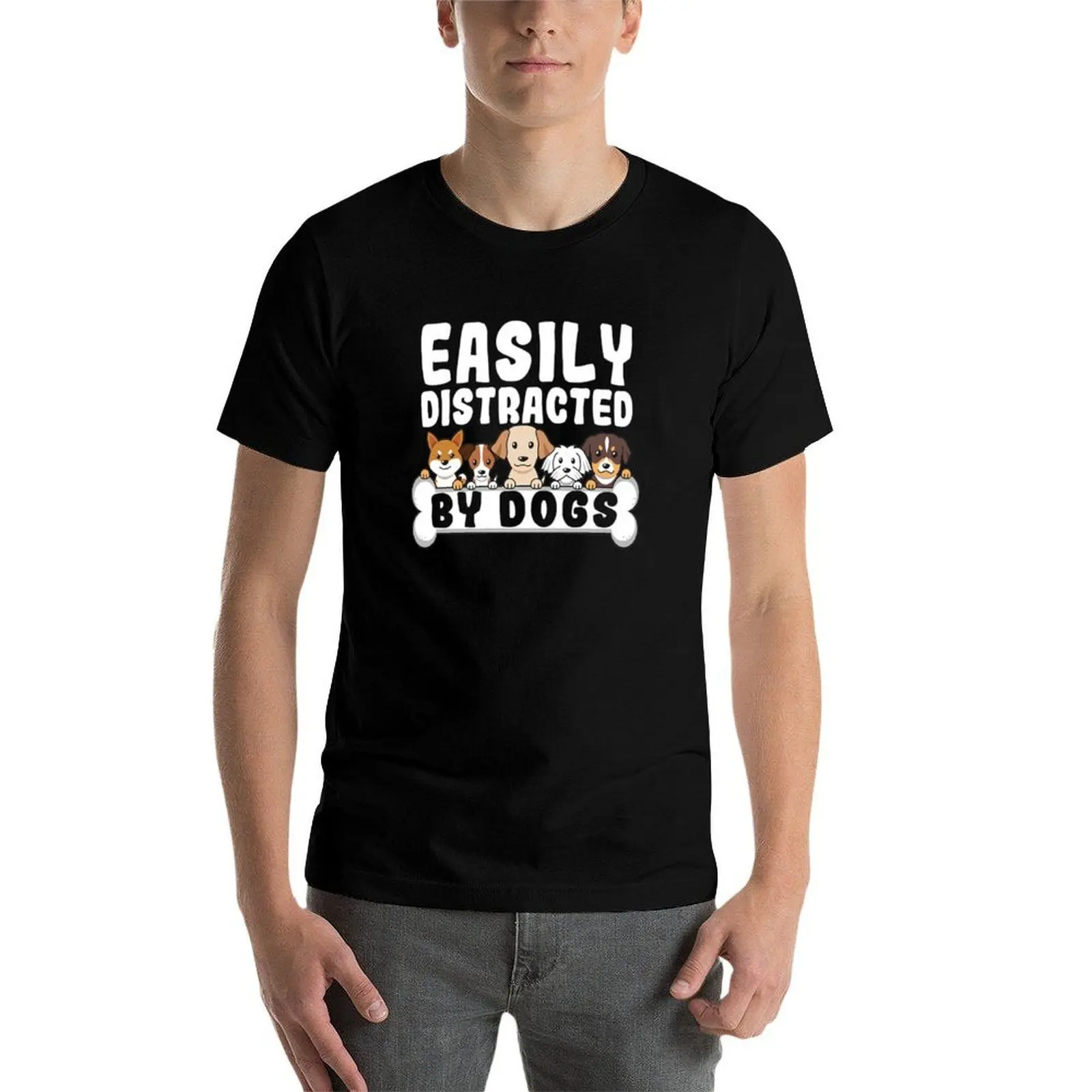 تي شيرت Ea sily di strac Ted by D ogs fuṁ do g cute pup pies تي شيرت رجالي فاخر تي شيرت فاخر تي شيرت