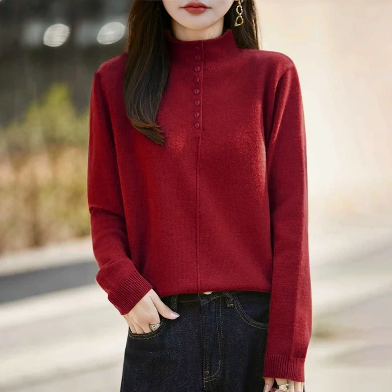 

Women's High Neck Half Breasted Pullover Knitted Sweater Autumn 2025 Fashionable Versatile Base Top