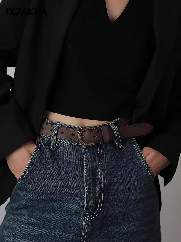 Brown Fashion Advanced Elegant Retro Genuine Leather Women Belt Pin Buckle Casual Waist Belt For Jeans Dress Coat
