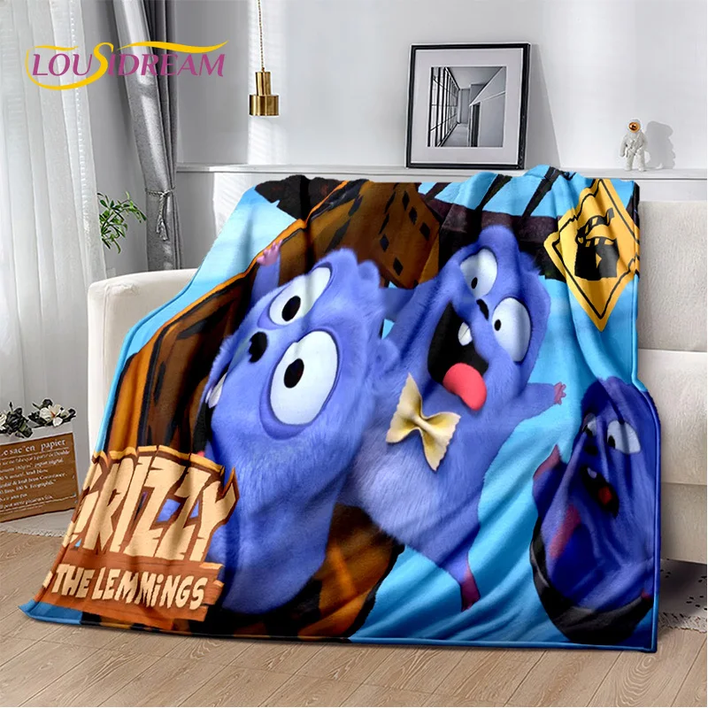 Manta de dibujos animados 3D de Grizzy y los Lemmings, manta suave para el hogar, dormitorio, cama, sofá, Picnic, viaje, oficina, manta para niños