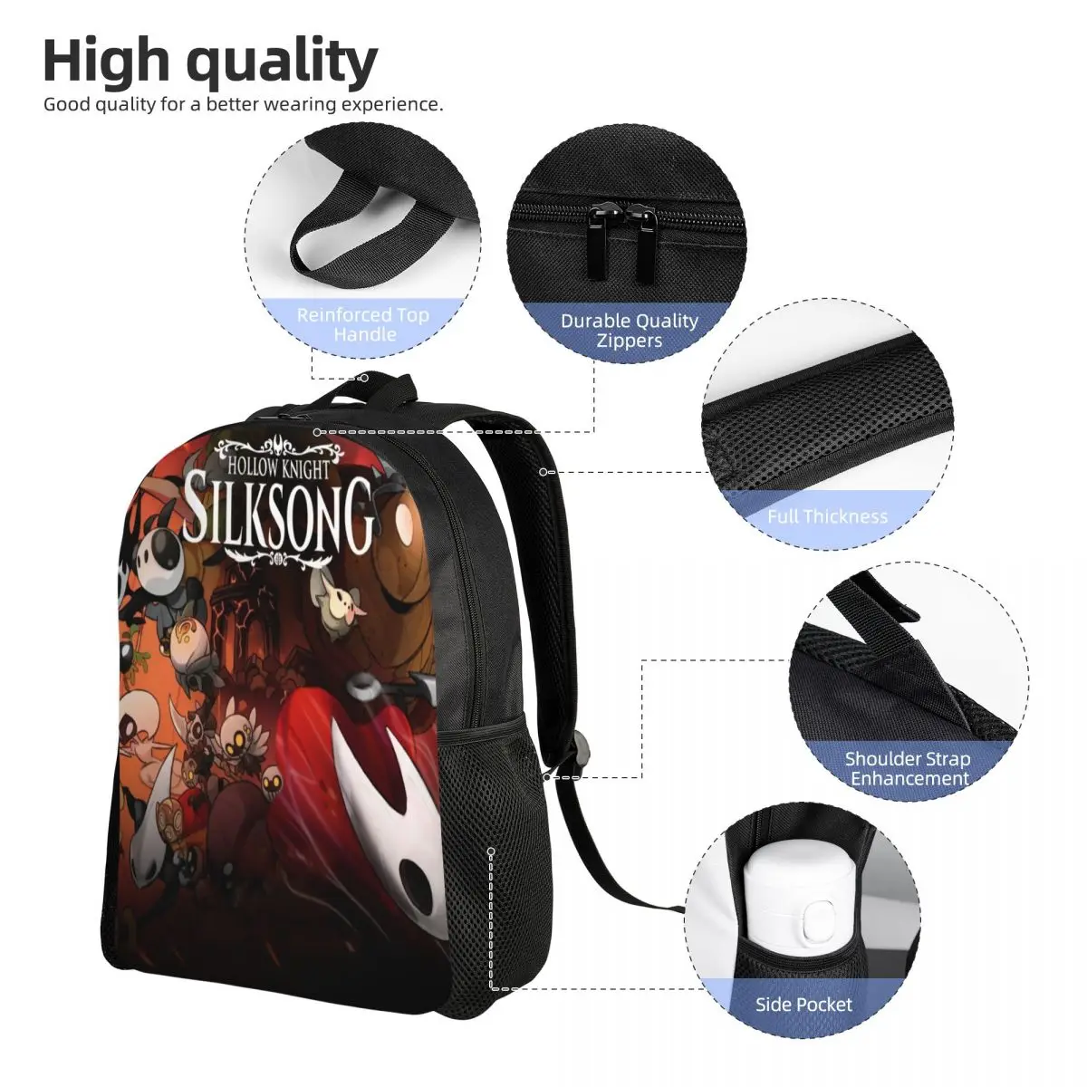 Hollow Knight Silksong Backpack for Kids Girls Boys Lightweight Backpacks Bags for Toddlers Daycare