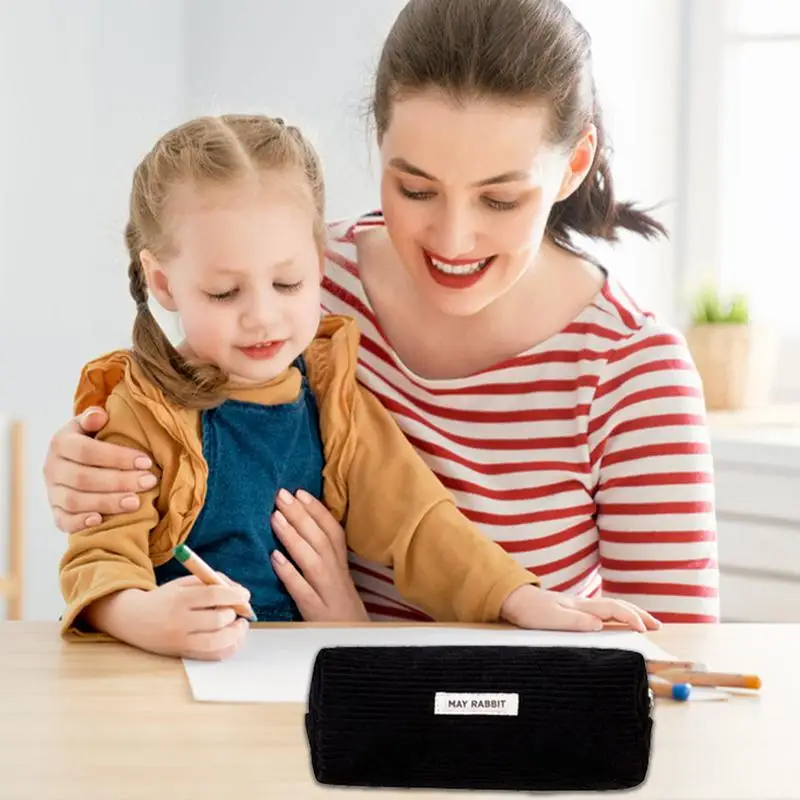 Trendy Pencil Pouch Stationery Pen Storage Case Multifunctional Large Capacity Pencil Pouch Corduroy Makeup Pouch Bag Cosmetic