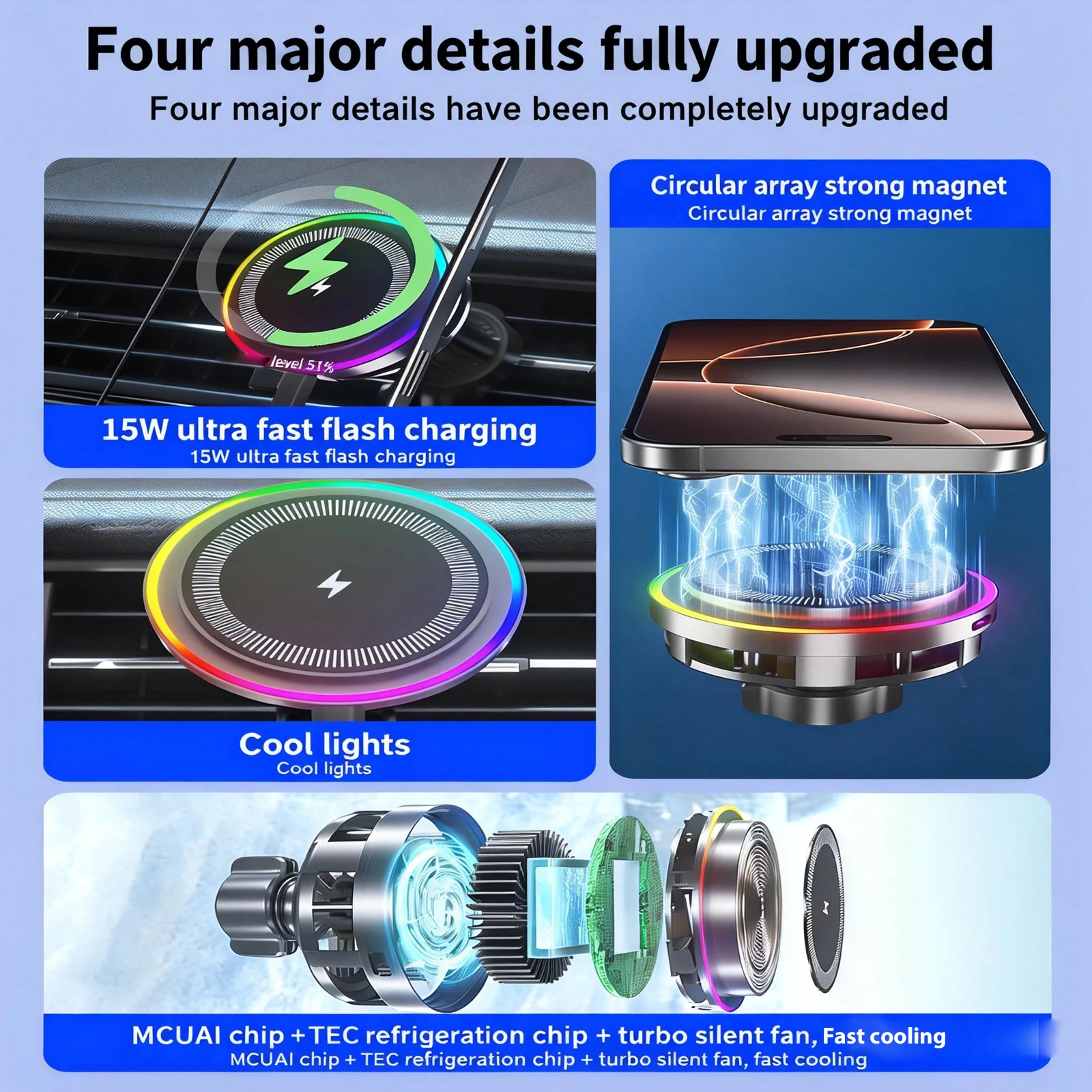 

UYUXIO Magnetic Wireless Car Charger Adapter with TEC Refrigeration 15W Fast Charging Car Mount Phone Holder for iPhone 17 16 15