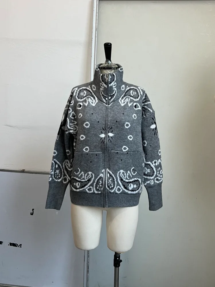 Retro-Pullover-Cardigans, Trend, klassisch, vielseitig, bedruckt, Damen-Strickjacke, Herbst, Lady Street Chic Wear – Detail 4