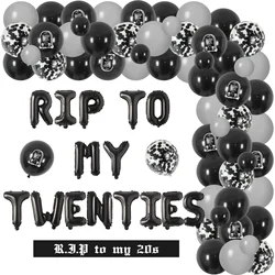 76Pcs Gothic Birthday Decorations Rip To My Twenties Garland Arch Kit Black Balloon Rip To My 20s Sash Birthday Decorations