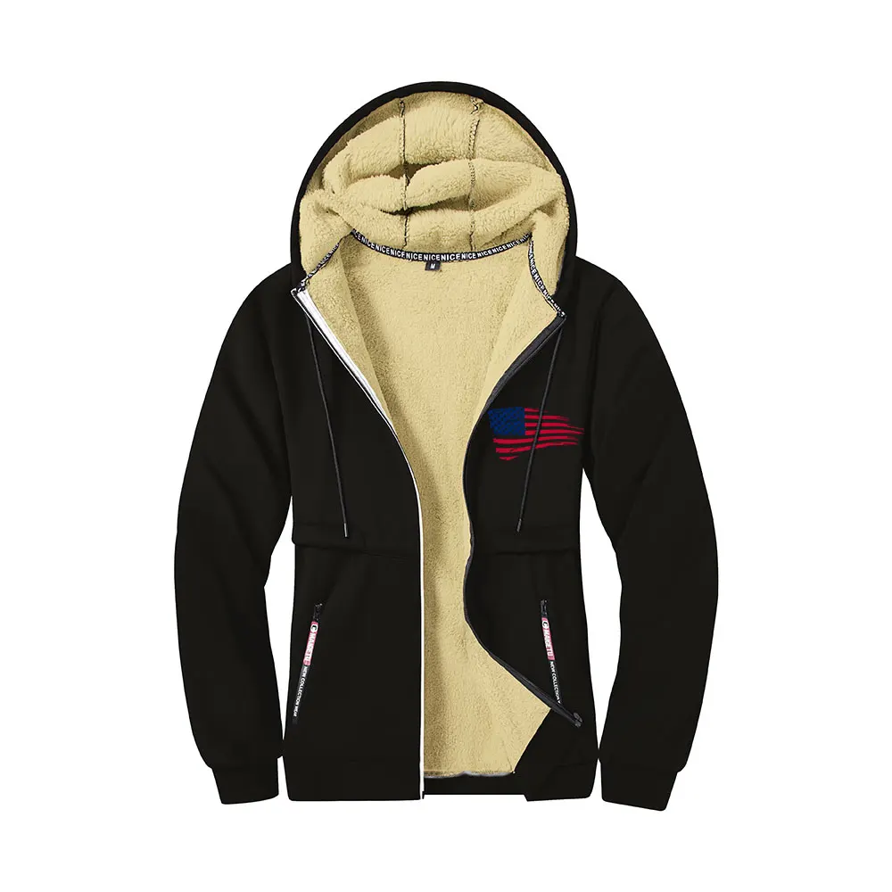 

Куртки на плюшевой подкладке из овечьей шерсти, мужские зимние куртки с принтом США, ветрозащитная толстовка с капюшоном на молнии, одежда высокого качества, топы
