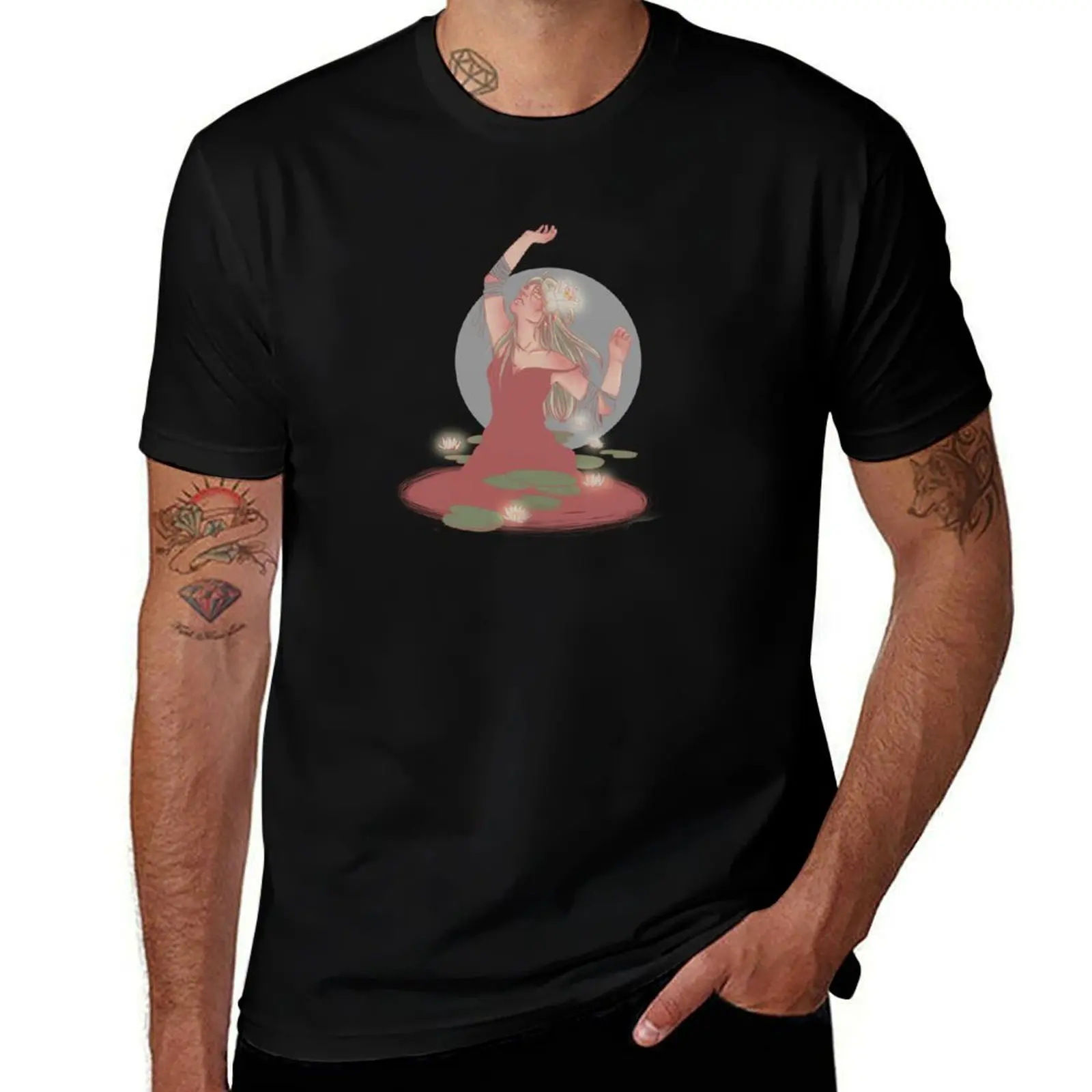 Water Lilly T-Shirt Casual Fashion Short Sleeve Cotton T-Shirt