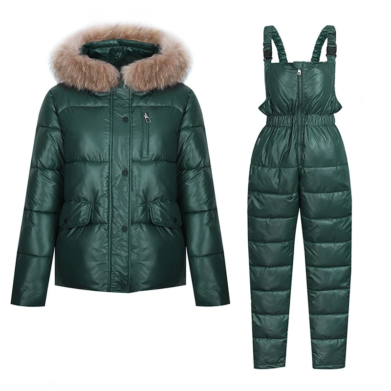 2023 Women Winter Jumpsuit Pants Set Suits Outdoor Clothing Women Snow Coat Parka Warm Cotton Jacket 2 Piece Bodysuit Pant Sets