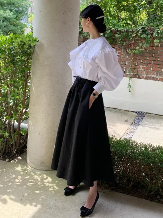 

Юбка-миди трапециевидной формы с высокой талией и завязками на талии, простая длинная юбка, женская мода, весенний сезон