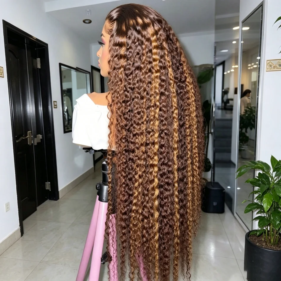 200 Density P427 Highlight Wig Human Hair Deep Wave 13X6 Hd Lace Frontal Wig Curly Pre Colored Lace Front Wigs Pre Plucked With Baby Hair For Women