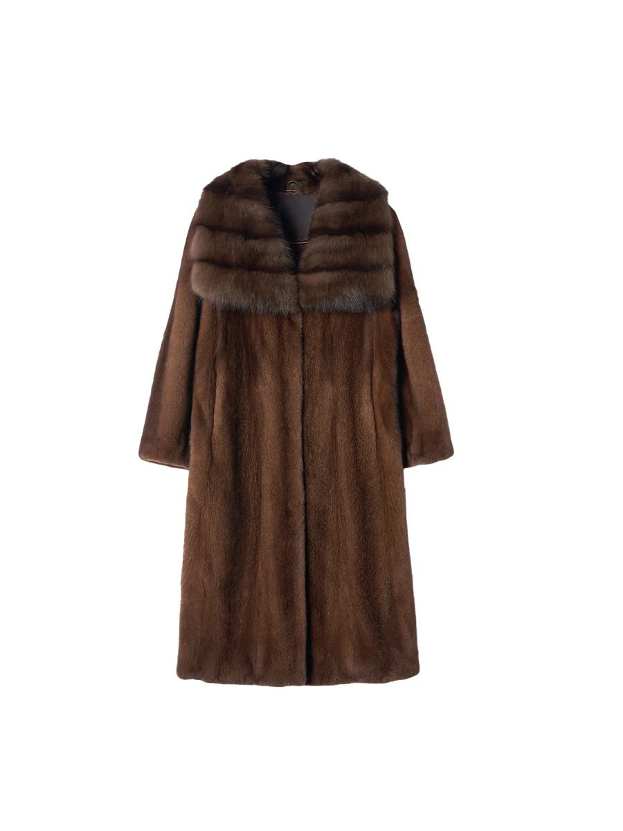 Lautaro Winter Long Luxury Elegant Thick Warm Soft Brown Faux Mink Fur Coat Women Turn-Down Collar Loose Stylish Furry Overcoat