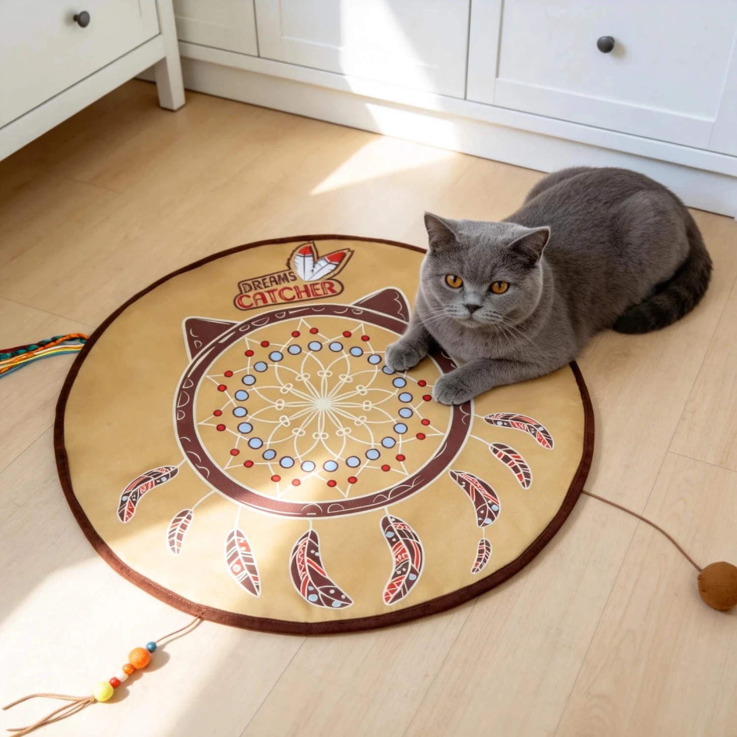 Traumfänger-Doppelfunktions-Katzenmatte (Spielzeugposition zufällig) Bohemian-Style Katzenspielzeug Papiermatte Multifunktionales Haustierbett zum Schlafen