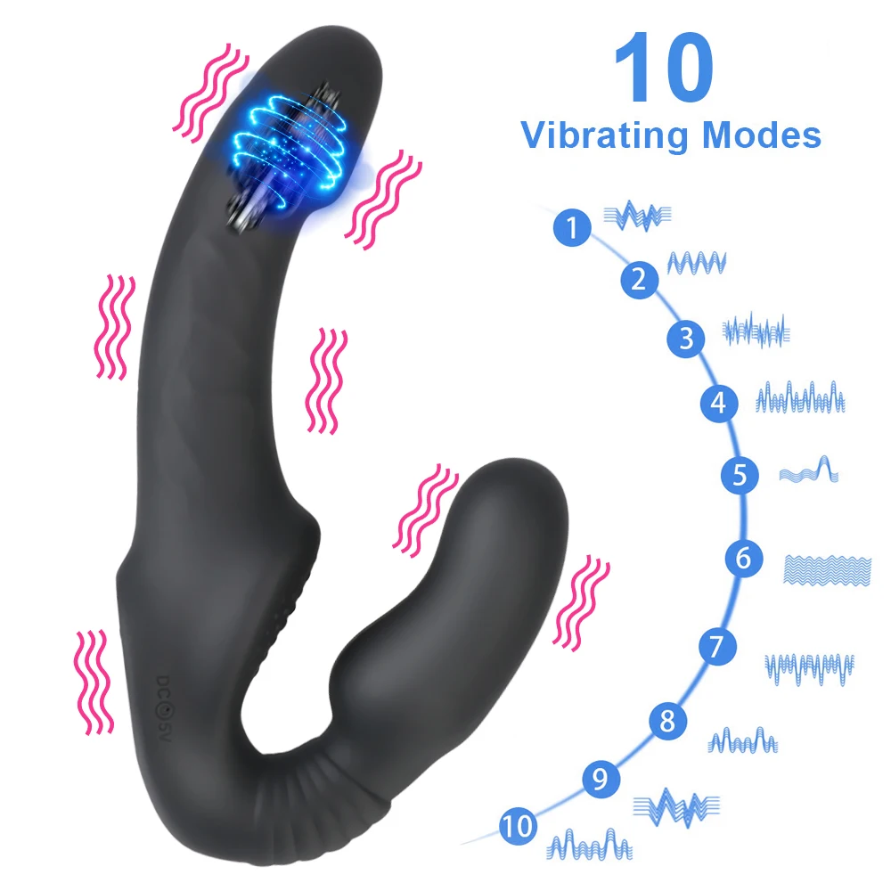 Wireless G Spot Dual Penis Head Anal Prostate Massager Strapless Strap-on Dildo Vibrator Sex Toys for Couple Lesbian Female