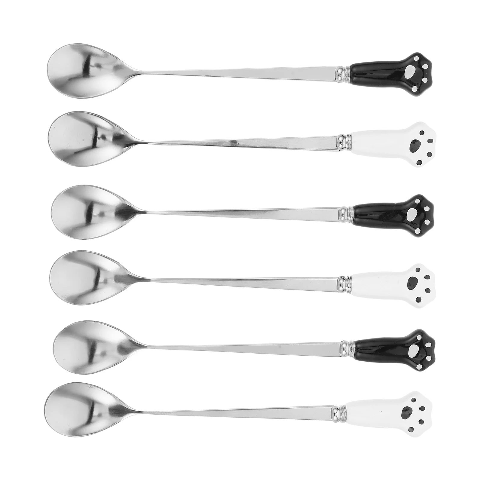 

6Pcs Cat Paw Coffee Stirring Spoons Stainless Steel Ceramic Handle Long Handle for Ice Cream Tea Dessert Drinks