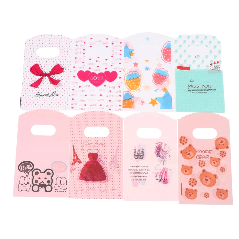 50Pcs/Lot Multi Designs Small Plastic Bag 9x15cm Boutique Gift Bag With Handle Charms Earrings Jewelry Packaging Bags