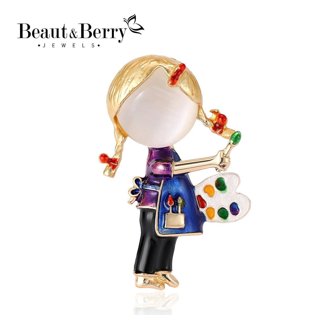 Beaut&Berry Women's Cute Enamel Painting Girl Brooch Unisex Office Party Casual Pin Accessory Gift