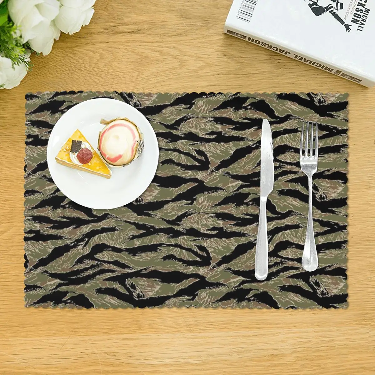 Tiger Stripe Camouflage Military Camo Placemat Heat Resistant Plate Mat for Dining Table Bowl Coaster Super Absorbent Mats