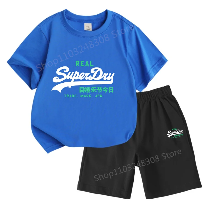 Cotton Sets Colorful Words Superdry 2d Printing Children Snug O-Neck Top Tees T-Shirt Summer Mother's Kids Suit Girls Clothes