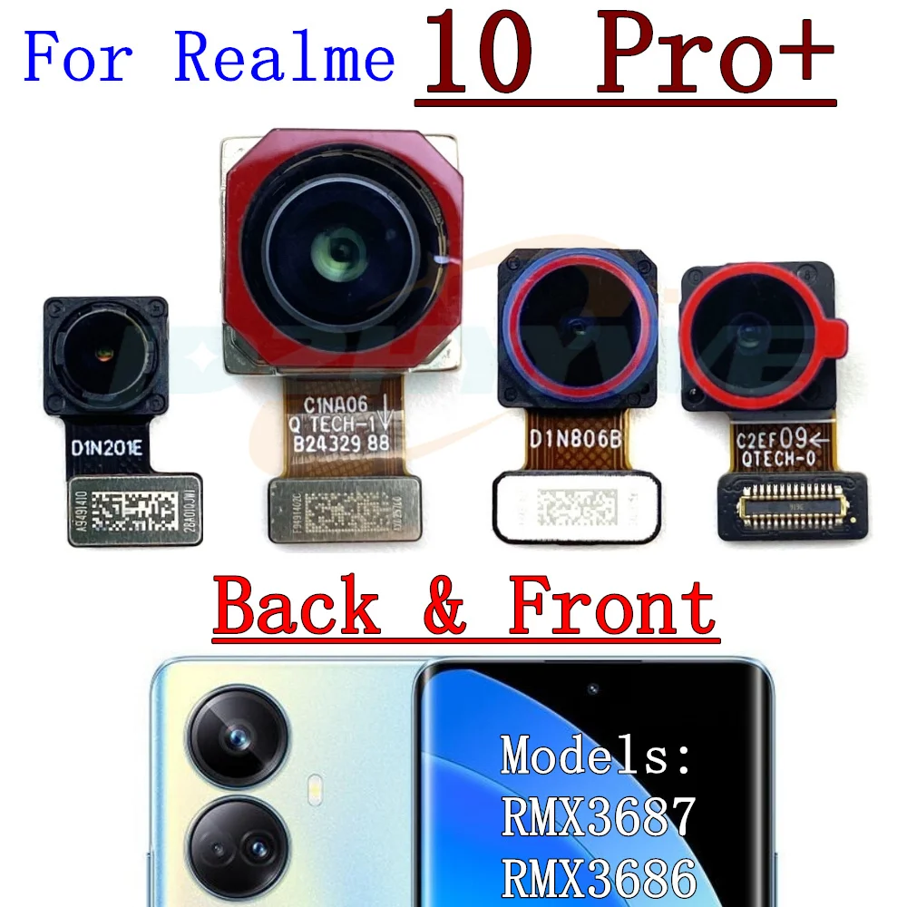 Modulo fotocamera anteriore posteriore per OPPO Realme 10 Pro + 10Pro anteriore piccolo rivolto indietro fotocamera principale cavo flessibile