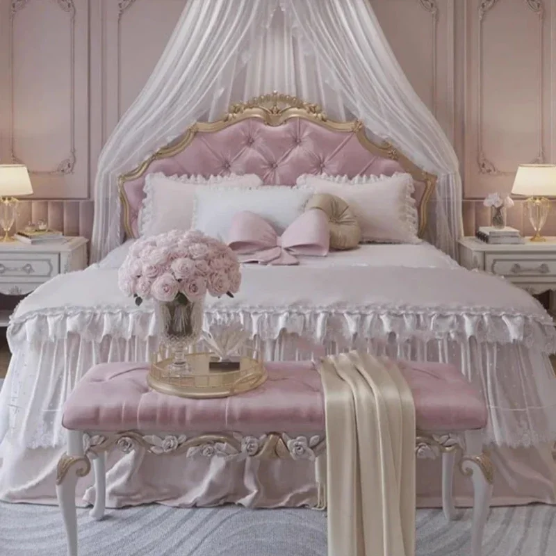 سرير الأميرة الوردي، شقة عصرية، سرير أوروبي لكامل الجسم، سرير جماليات لحفلات الزفاف، إطار بسيط، أثاث كاما كاسال #5