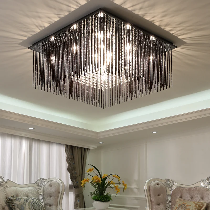 

Modern LED Ceiling Ceiling Light Home Decoration Living Room Bedroom Master Bedroom Black Square Crystal Light Fixtures