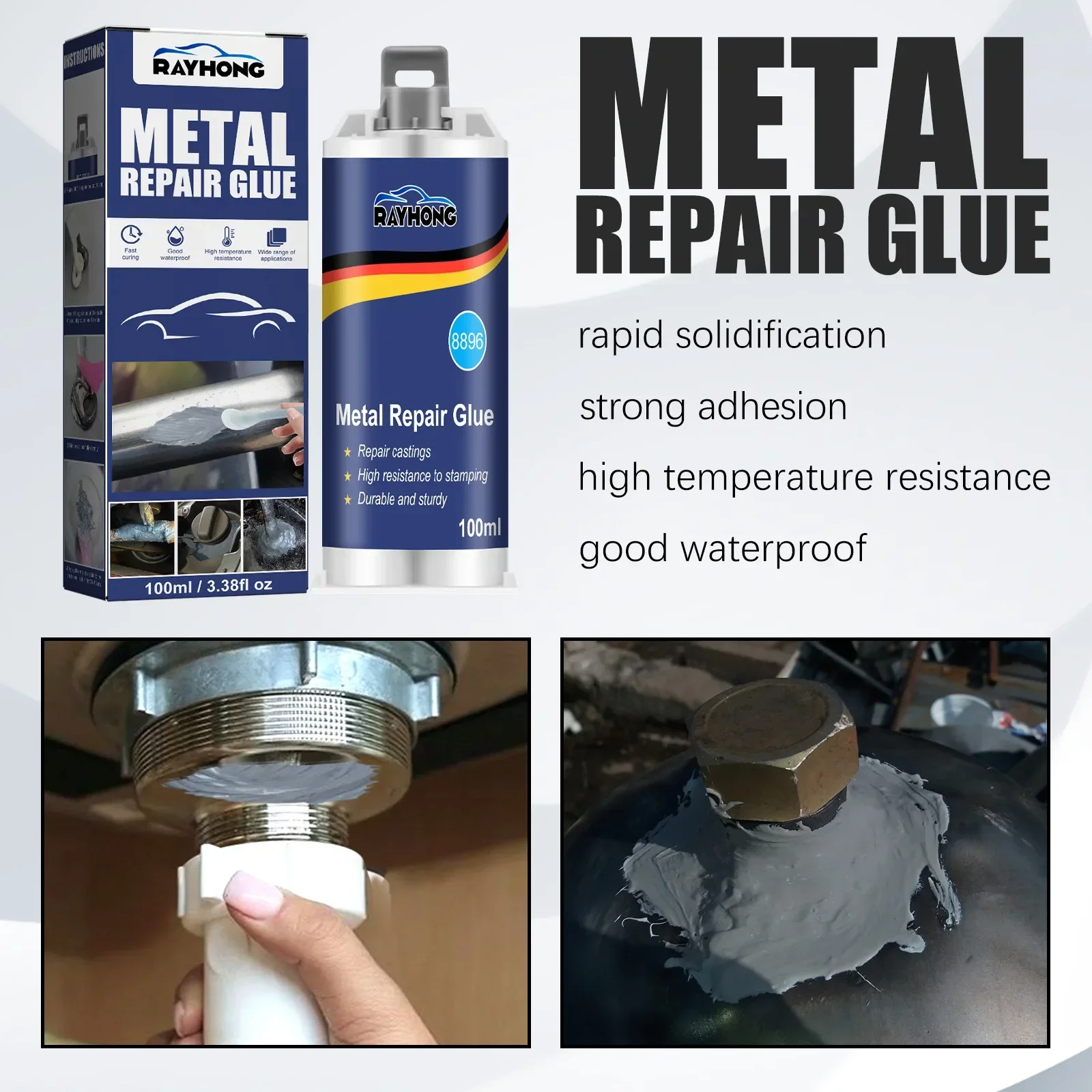 2 In 1 Metal Repair Paste Heat Resistance Cold Weld Repair Adhesive Industrial Casting Agent Tool Super Welding Glue 50ml/100ml