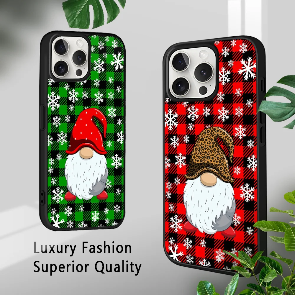 Gnomes Buffalo Plaid Christmas Phone Case For iPhone 15 14 13 12 11 Pro Xs Max Mini XR X 7 8 Plus luxury Mirror Hard Funda