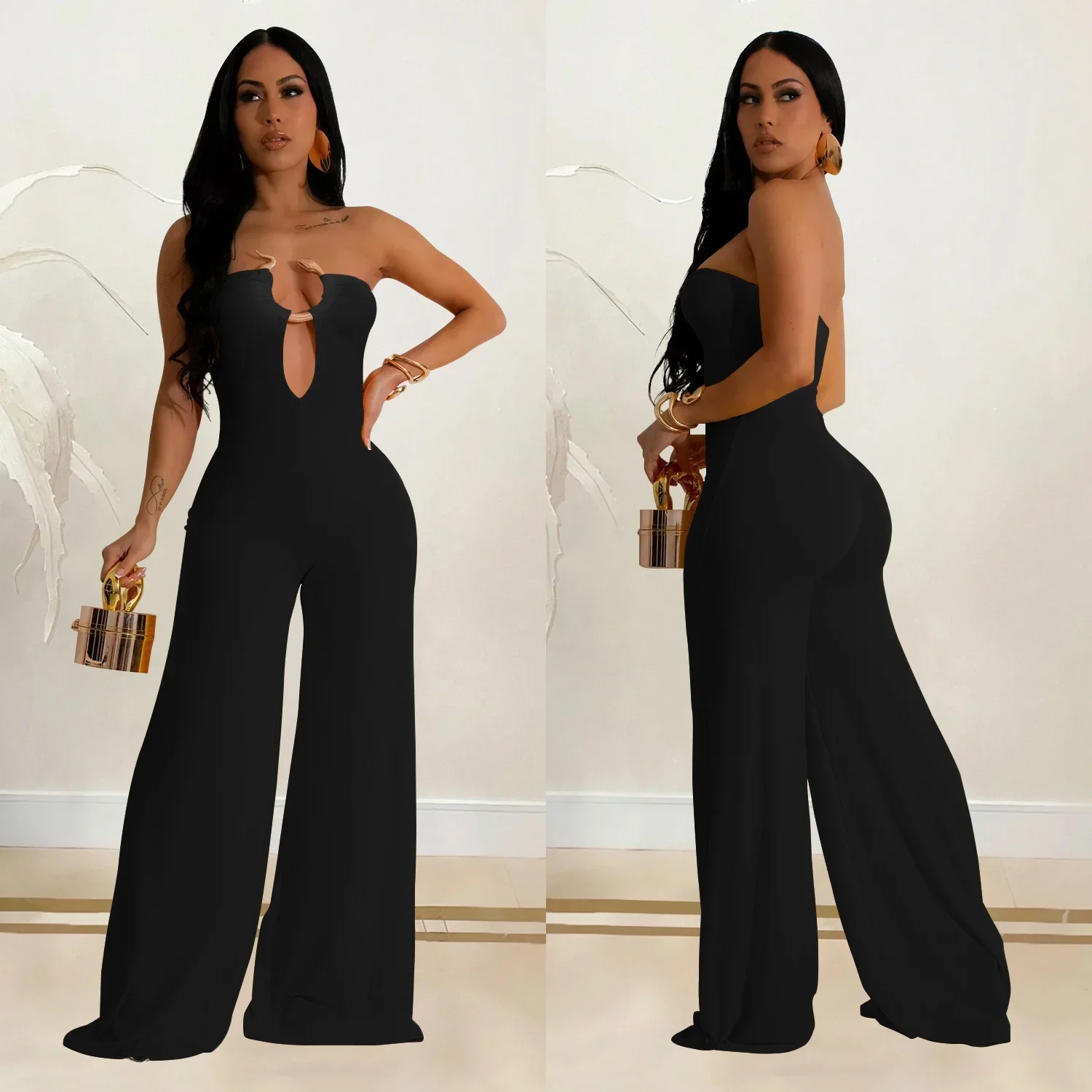 C6941 Cross-border   Independent Station    Fashion Women's Clothing Solid Color Fashion Trousers Jumpsuit Women