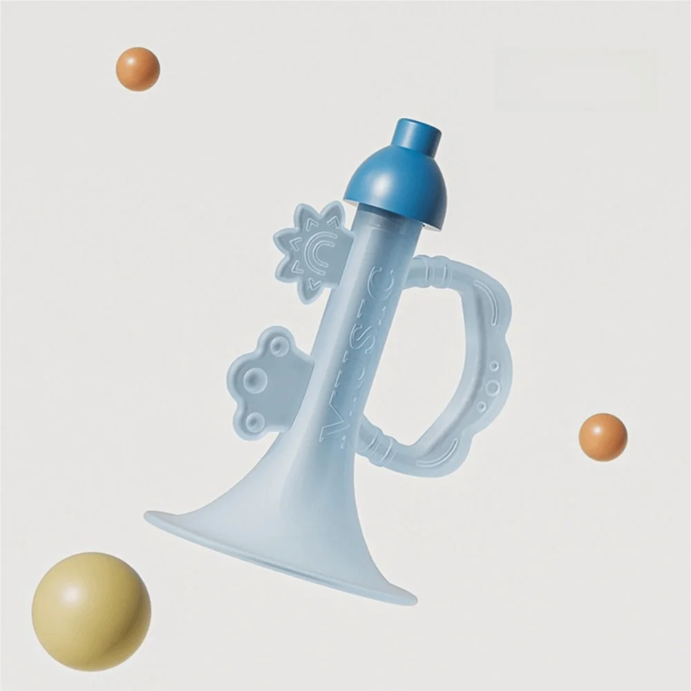 食品グレードのベビー歯固めホーン カラフルなデザイン 音響シミュレーション 子供用シリコントランペット 肺活量育成