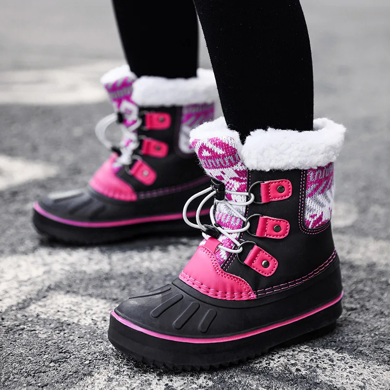 Wholesale Children's Snow Boots For Boys Girls Winter With Plush Thickened Insulation High Top Cotton Shoes For Large Children