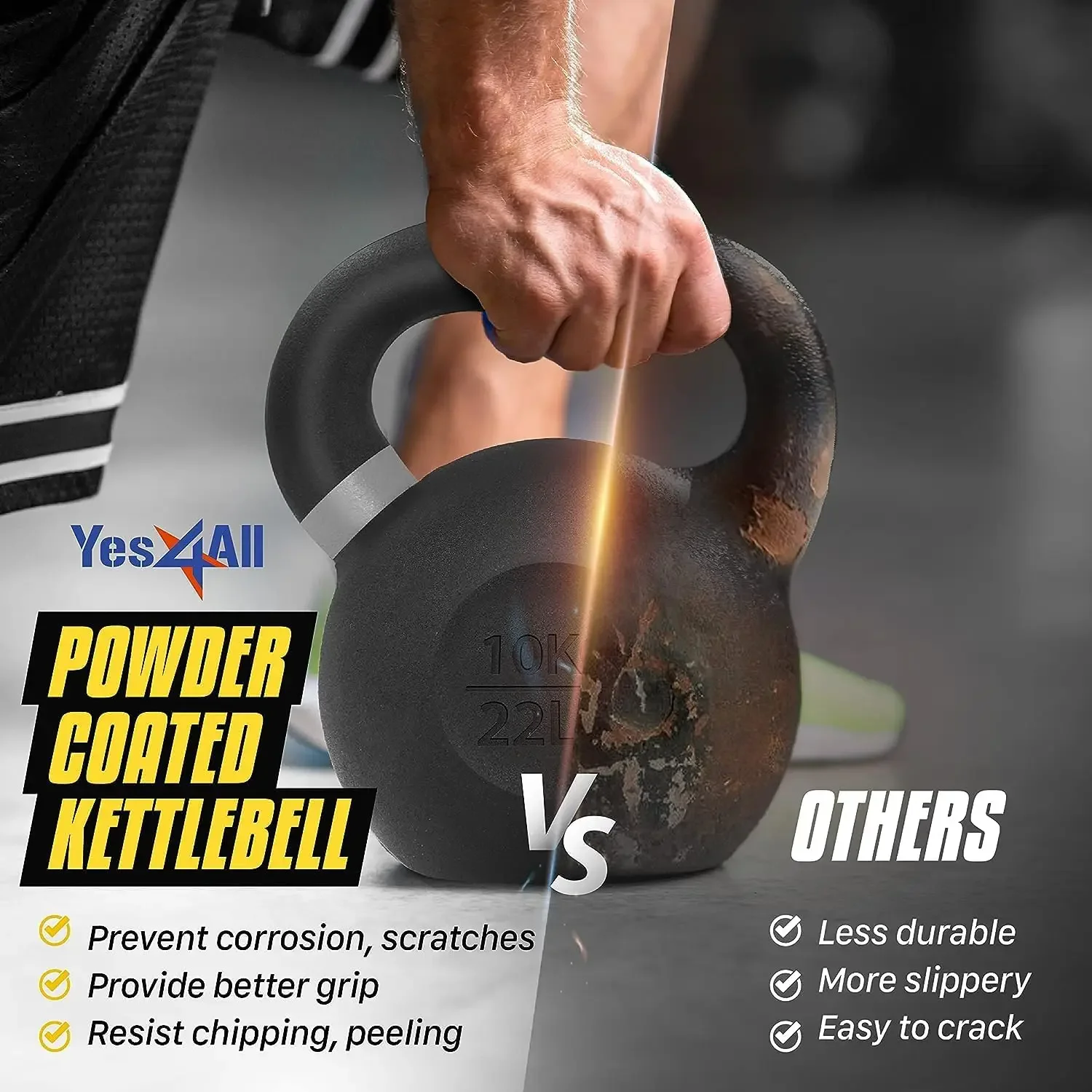 مجموعة أوزان Kettlebell لتدريب القوة من الحديد الزهر المطلي بالمسحوق لتمرين الجسم بالكامل، وصالة الألعاب الرياضية المنزلية