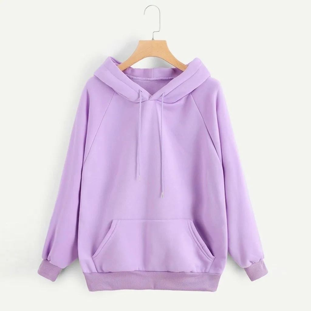 Jersey básico para mujer, sudaderas informales de Color sólido con hombros caídos, sudaderas con capucha de gran tamaño para otoño, bolsillo con capucha y cordón para mujer