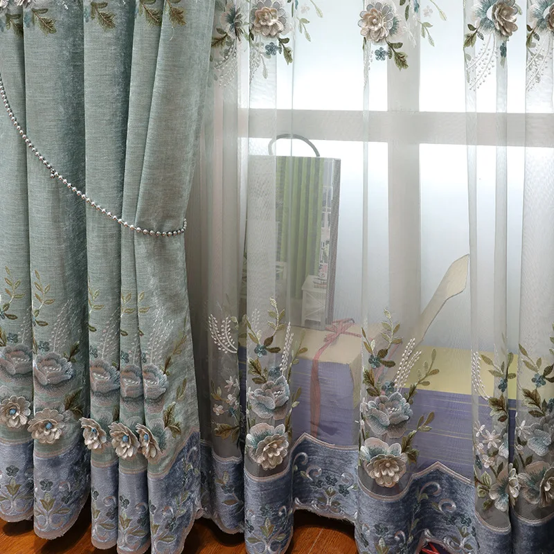 Snow Neil Embroidered Curtain Cloth Bedroom Girl Room Korean Curtains for Living and Bedroom